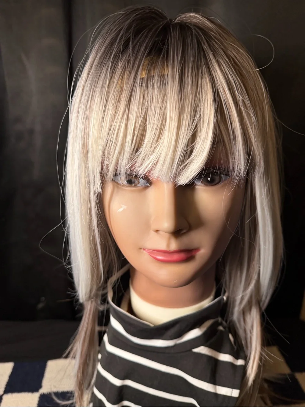 DWY Layered Synthetic Wig with Fringe - Silver Blonde Ombre